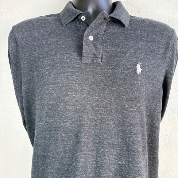 Polo Ralph Lauren Mens Long Sleeve Classic Fit Polo Shirt Gray Medium White Pony - Picture 1 of 12